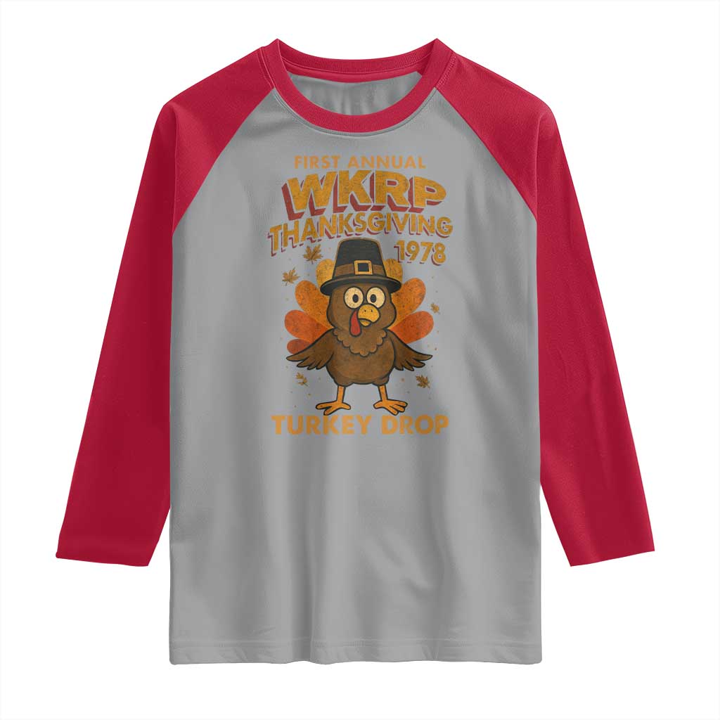 First Annual WKRP Raglan Shirt Funny Thanksgiving Day WKRP Turkey Drop - Wonder Print Shop