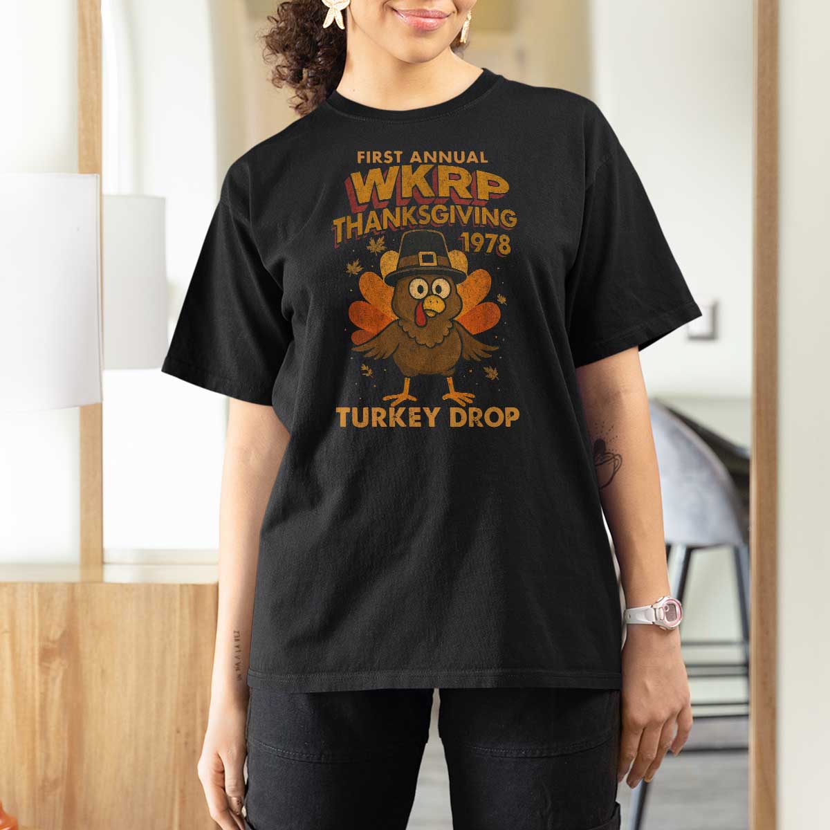 First Annual WKRP T Shirt For Women Funny Thanksgiving Day WKRP Turkey Drop - Wonder Print Shop