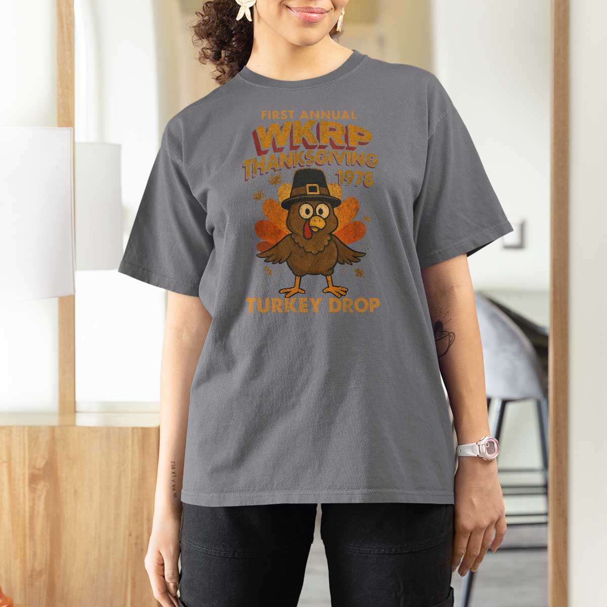 First Annual WKRP T Shirt For Women Funny Thanksgiving Day WKRP Turkey Drop - Wonder Print Shop