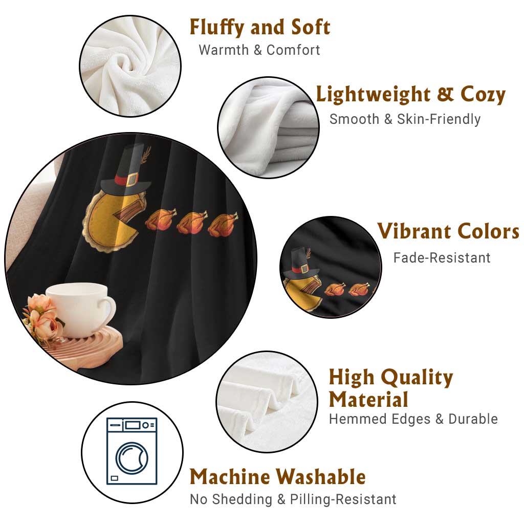 Thanksgiving Video Game Throw Blanket Pumpkin Pie Eating Turkey Gamer Patch Day - Wonder Print Shop