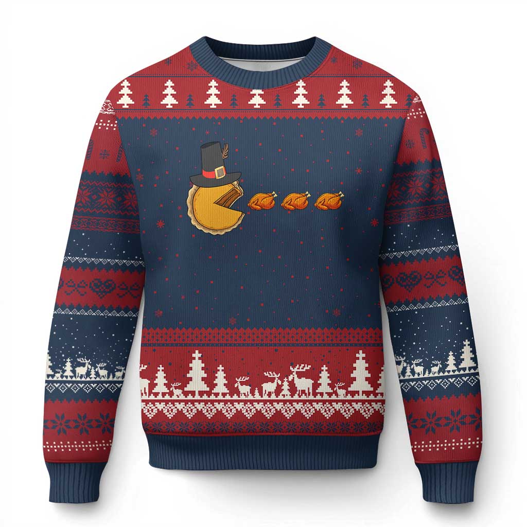 Thanksgiving Video Game Ugly Christmas Sweater Pumpkin Pie Eating Turkey Gamer Patch Day - Wonder Print Shop