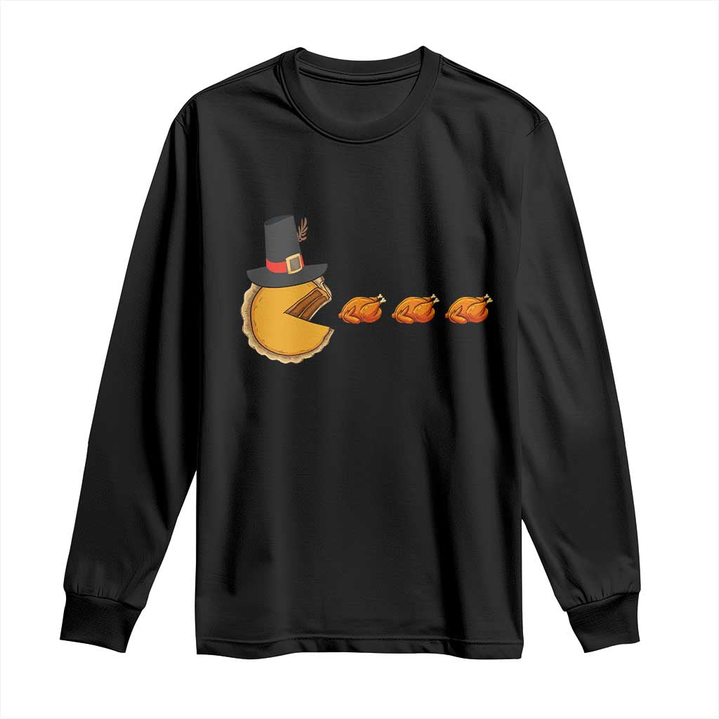 Thanksgiving Video Game Long Sleeve Shirt Pumpkin Pie Eating Turkey Gamer Patch Day - Wonder Print Shop