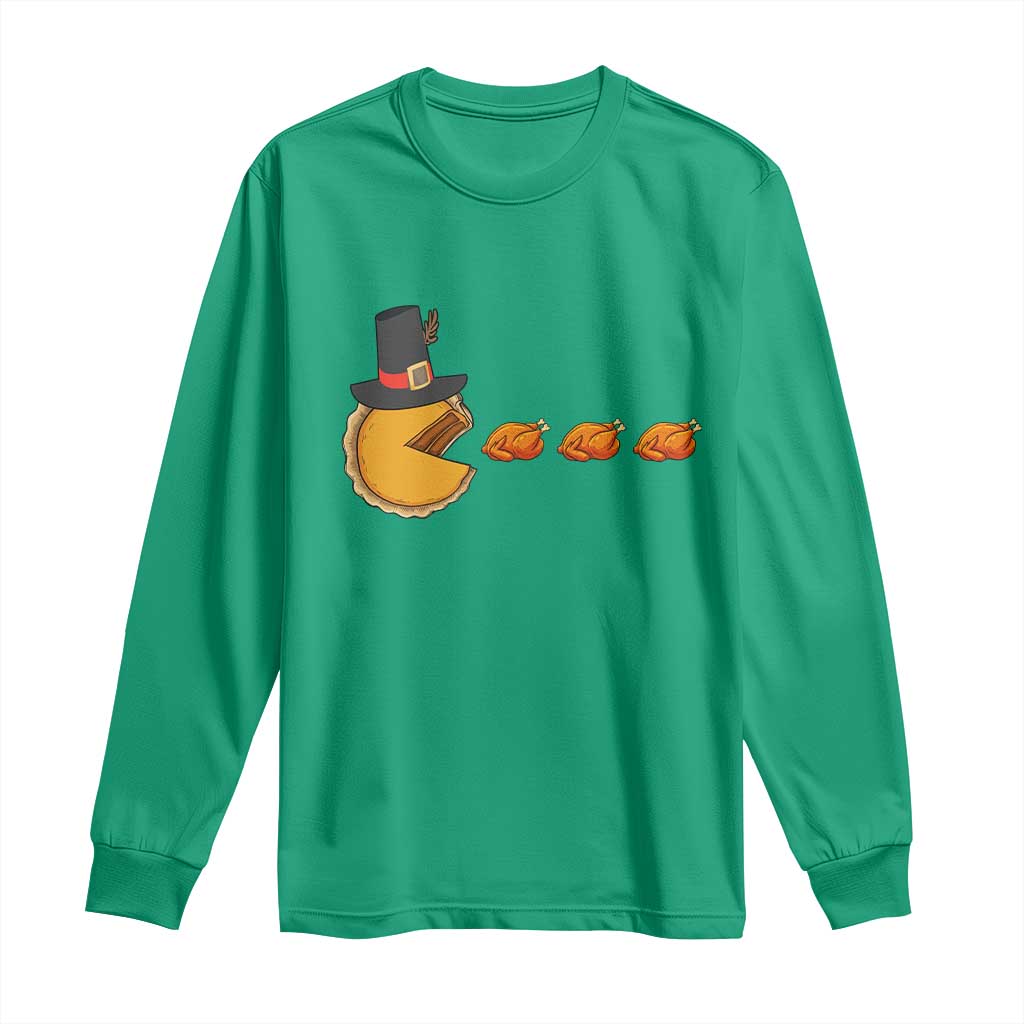 Thanksgiving Video Game Long Sleeve Shirt Pumpkin Pie Eating Turkey Gamer Patch Day - Wonder Print Shop
