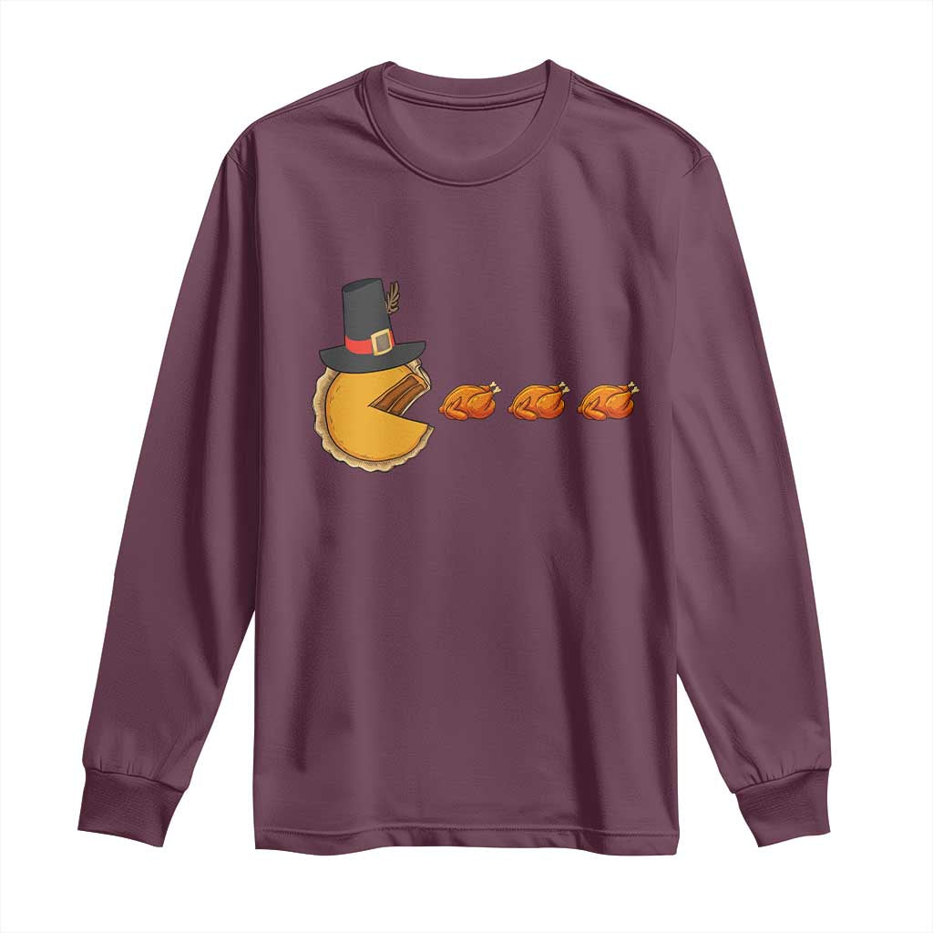Thanksgiving Video Game Long Sleeve Shirt Pumpkin Pie Eating Turkey Gamer Patch Day - Wonder Print Shop