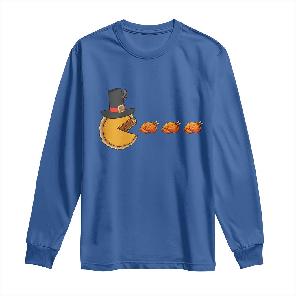 Thanksgiving Video Game Long Sleeve Shirt Pumpkin Pie Eating Turkey Gamer Patch Day - Wonder Print Shop