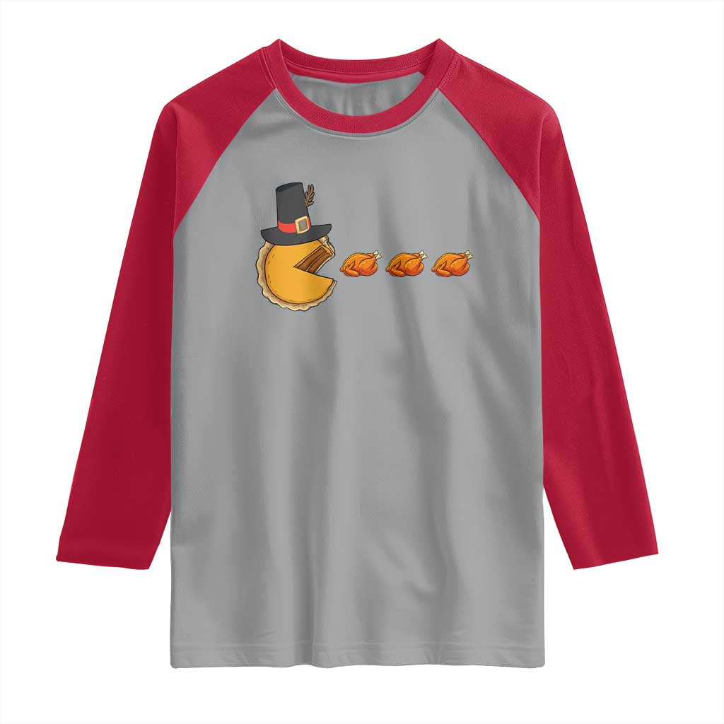Thanksgiving Video Game Raglan Shirt Pumpkin Pie Eating Turkey Gamer Patch Day - Wonder Print Shop