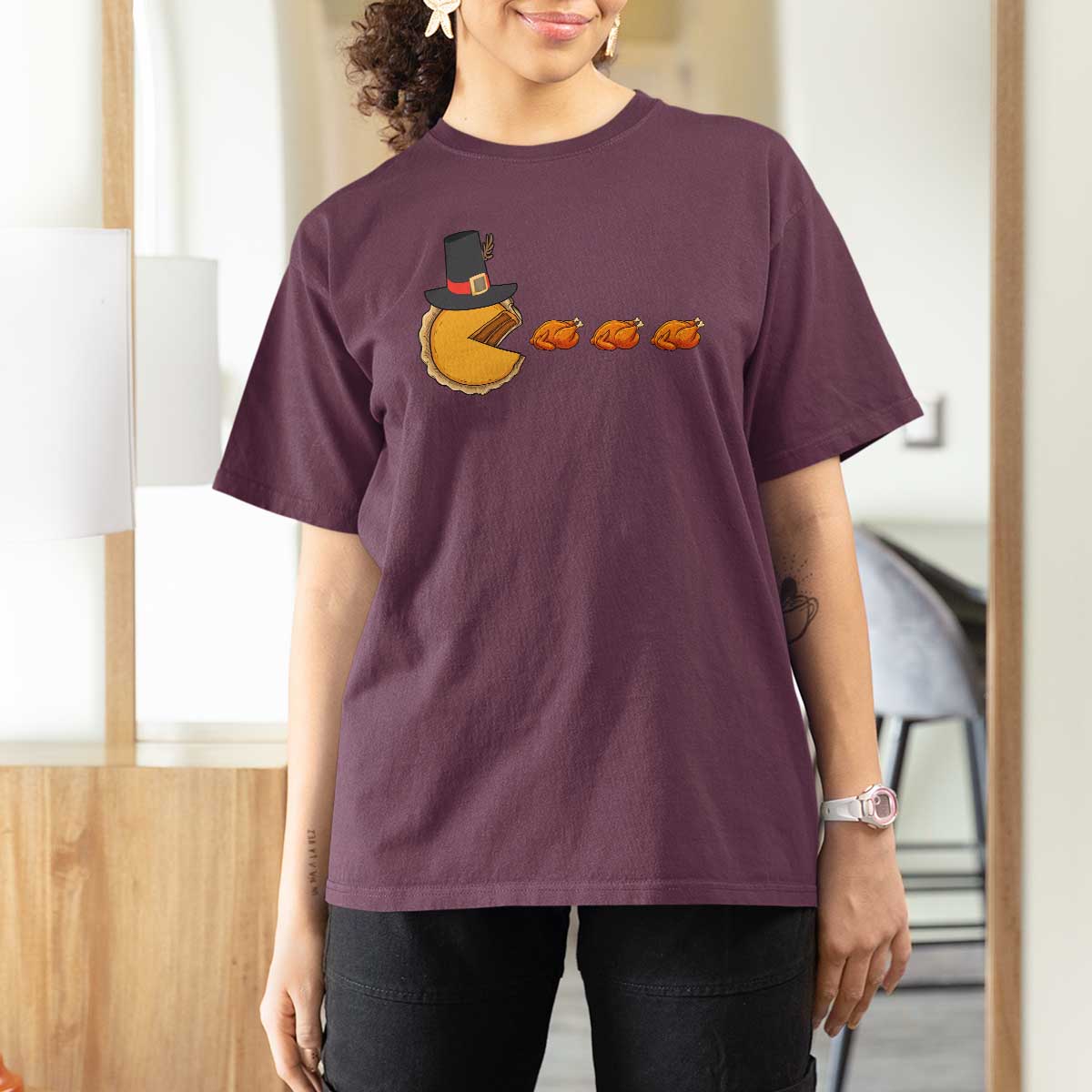 Thanksgiving Video Game T Shirt For Women Pumpkin Pie Eating Turkey Gamer Patch Day - Wonder Print Shop