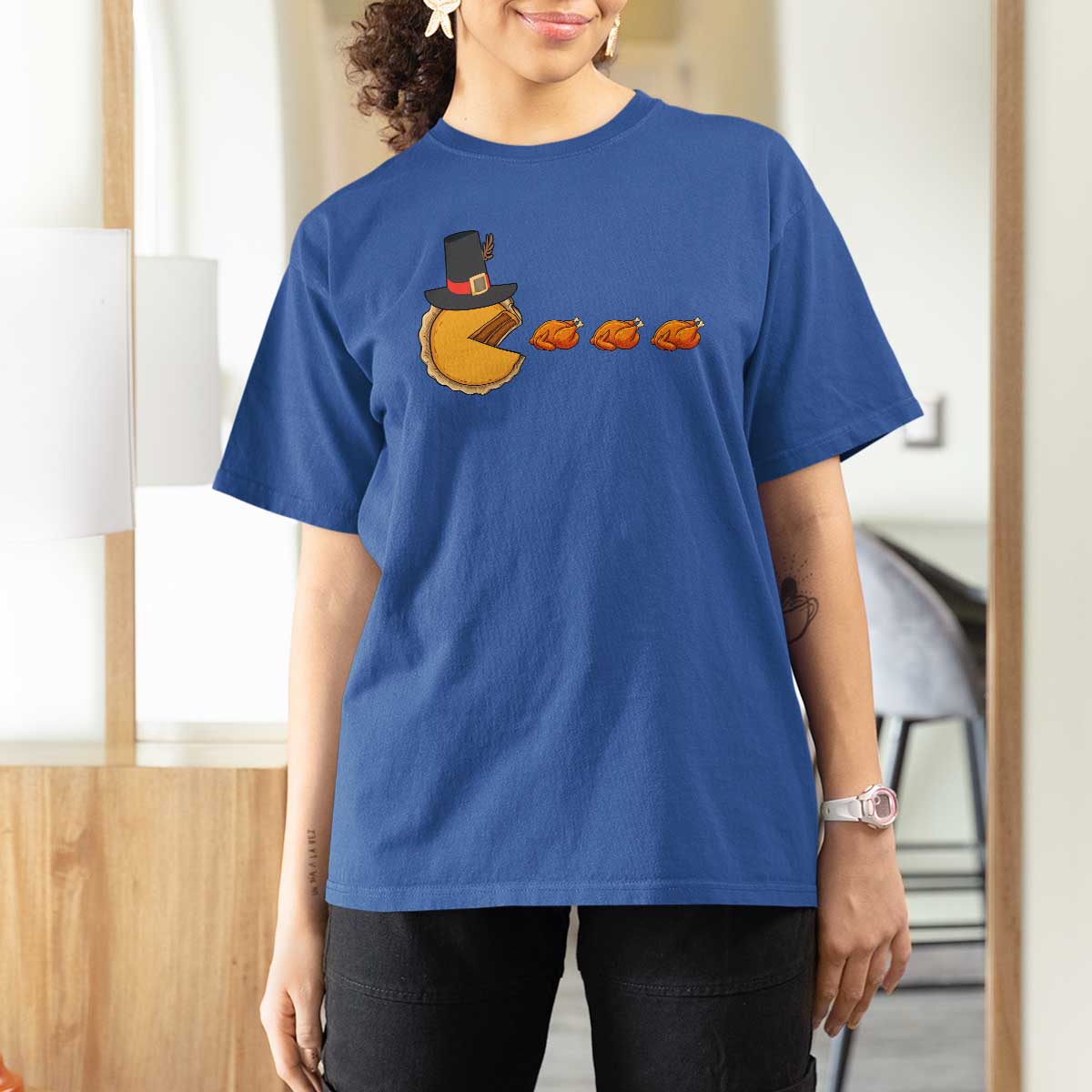 Thanksgiving Video Game T Shirt For Women Pumpkin Pie Eating Turkey Gamer Patch Day - Wonder Print Shop