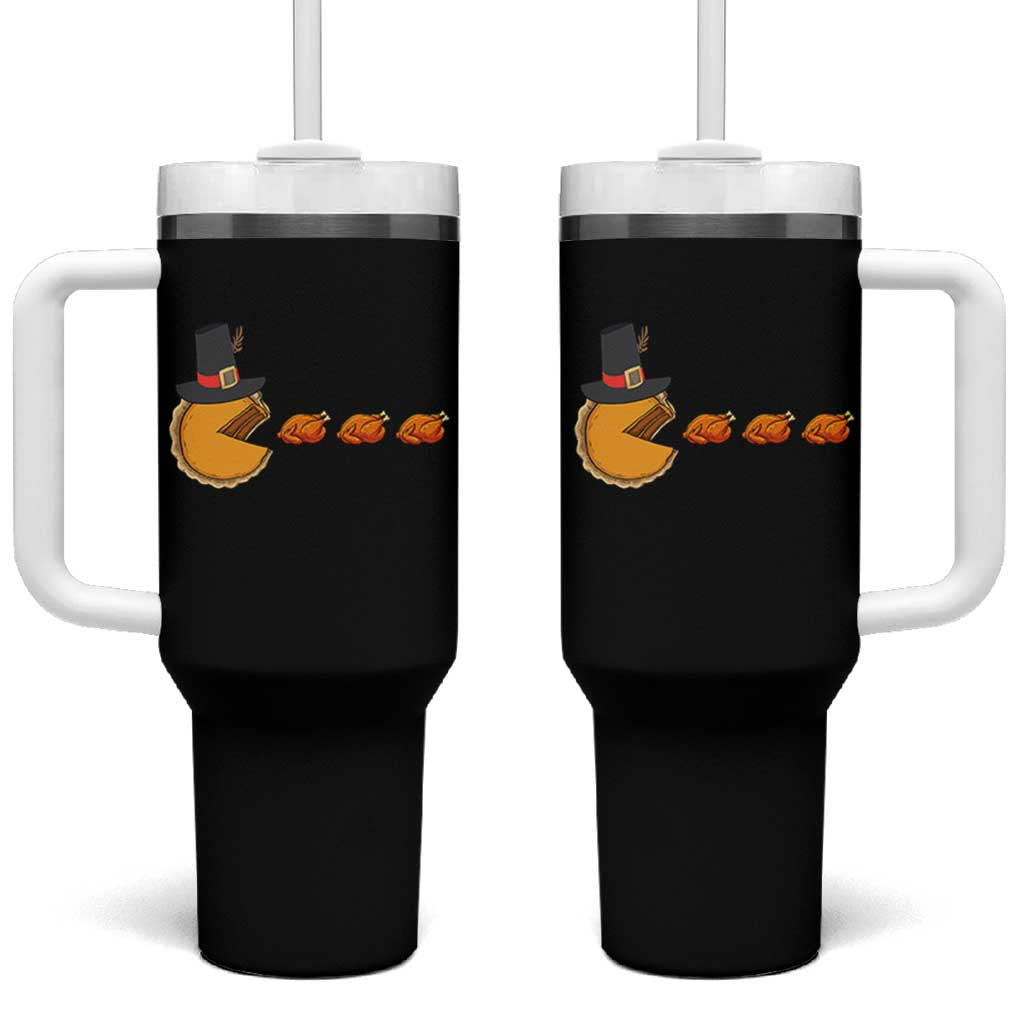 Thanksgiving Video Game Tumbler With Handle Pumpkin Pie Eating Turkey Gamer Patch Day - Wonder Print Shop
