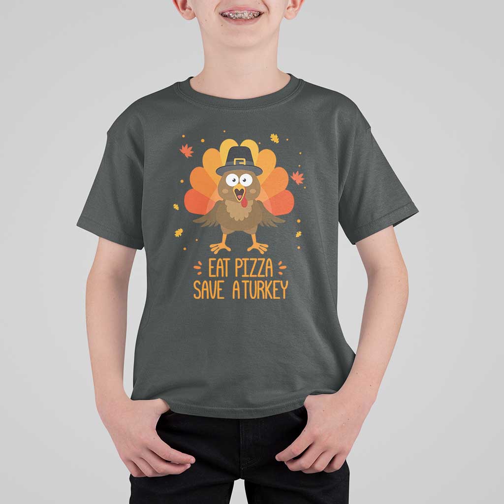 Save A Turkey Eat Pizza T Shirt For Kid Funny Thanksgiving - Wonder Print Shop