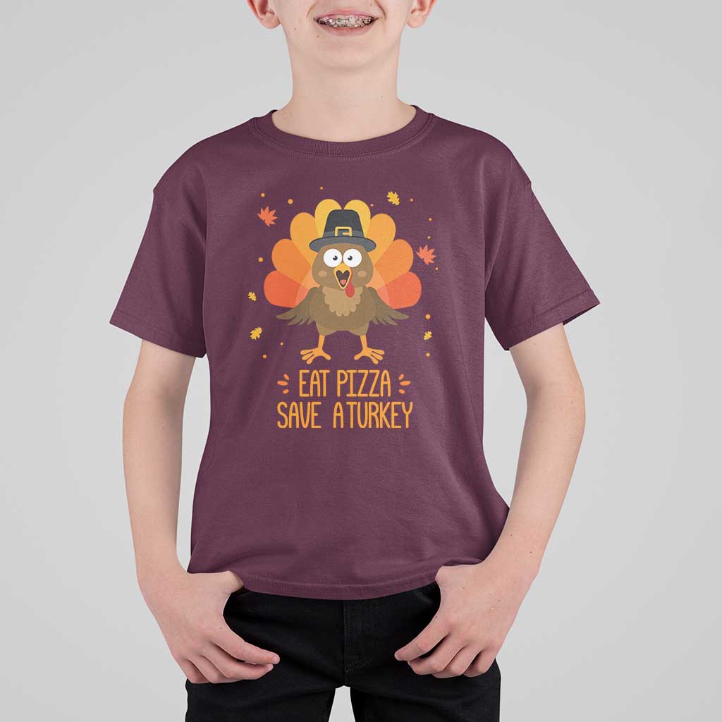 Save A Turkey Eat Pizza T Shirt For Kid Funny Thanksgiving - Wonder Print Shop