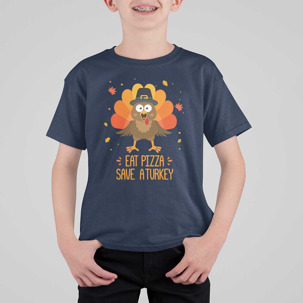 Save A Turkey Eat Pizza T Shirt For Kid Funny Thanksgiving - Wonder Print Shop