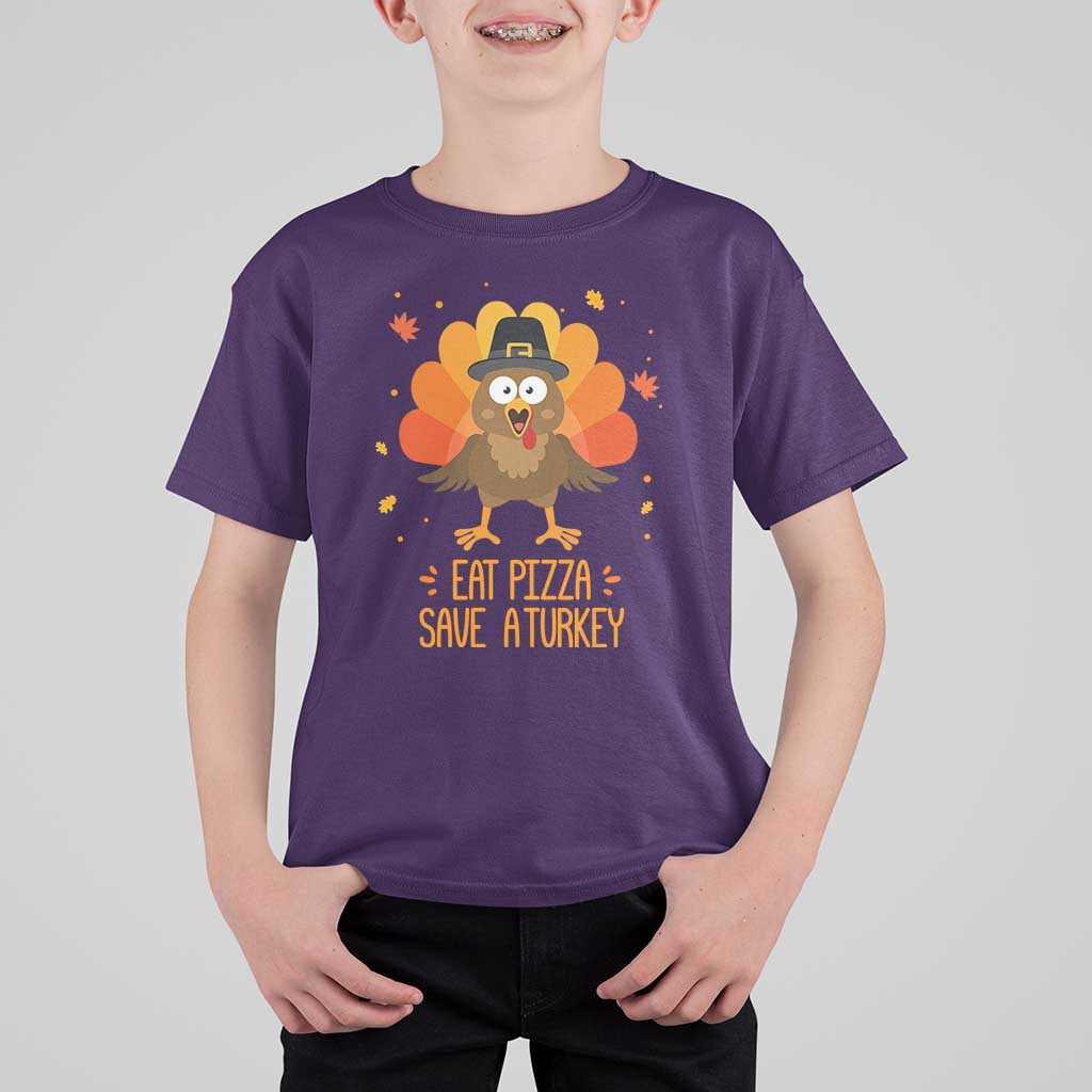 Save A Turkey Eat Pizza T Shirt For Kid Funny Thanksgiving - Wonder Print Shop