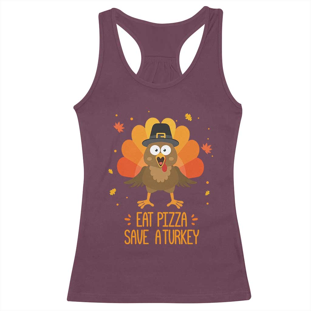 Save A Turkey Eat Pizza Racerback Tank Top Funny Thanksgiving - Wonder Print Shop