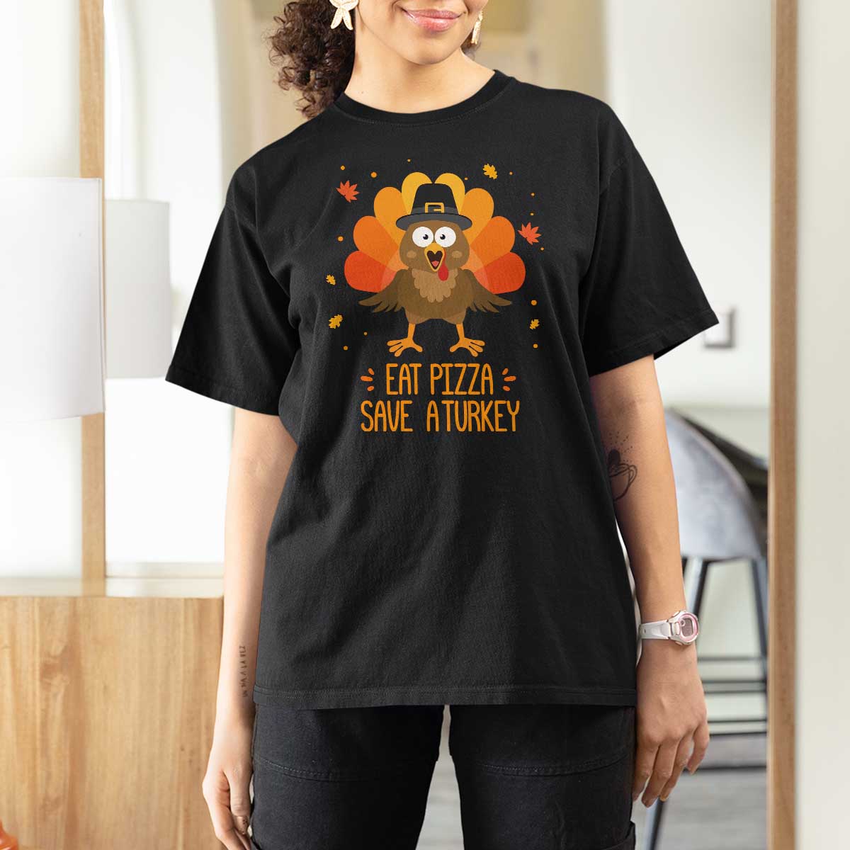 Save A Turkey Eat Pizza T Shirt For Women Funny Thanksgiving - Wonder Print Shop