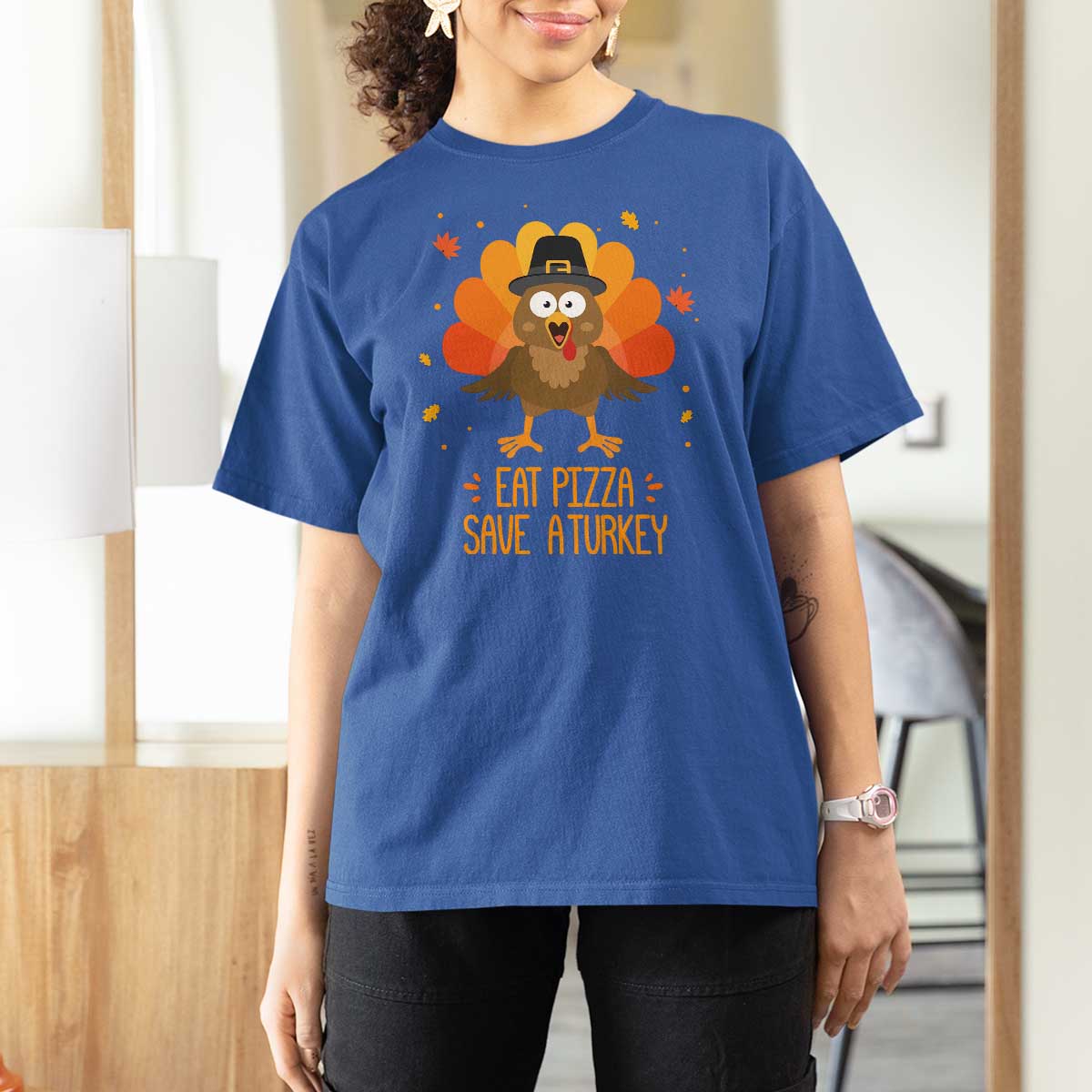 Save A Turkey Eat Pizza T Shirt For Women Funny Thanksgiving - Wonder Print Shop