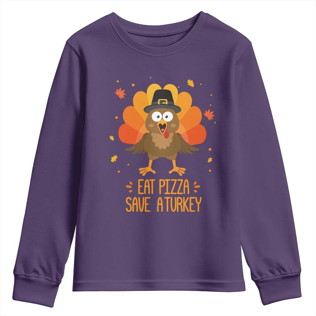 Save A Turkey Eat Pizza Youth Sweatshirt Funny Thanksgiving - Wonder Print Shop