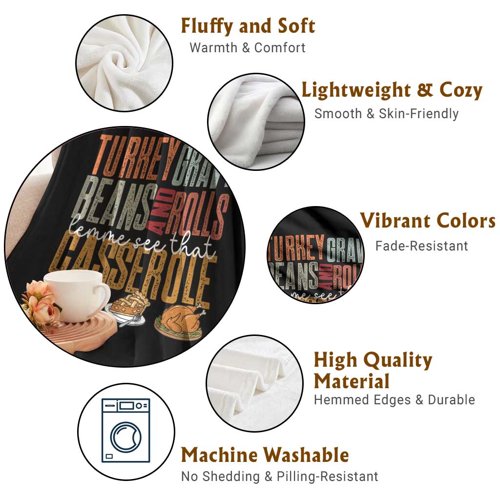 Funny Thanksgiving Throw Blanket Turkey Gravy Beans And Rolls Let Me See That Casserole - Wonder Print Shop