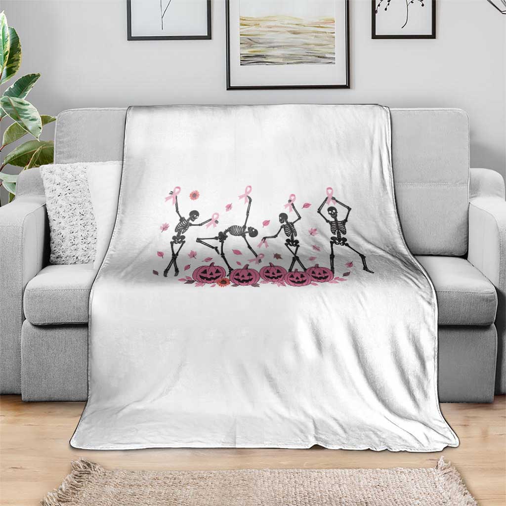 Dancing Skeletons Breast Cancer Throw Blanket Skeleton Pink Ribbon Halloween - Wonder Print Shop