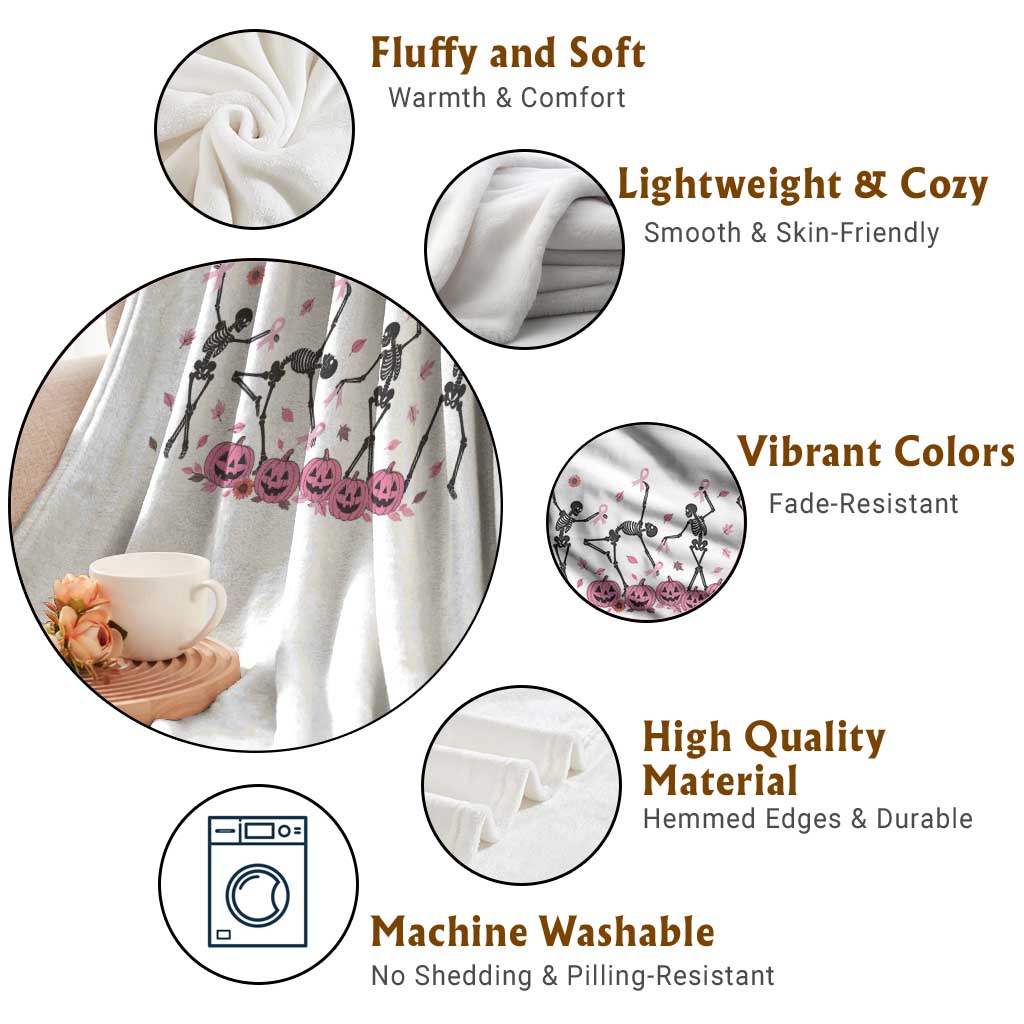 Dancing Skeletons Breast Cancer Throw Blanket Skeleton Pink Ribbon Halloween - Wonder Print Shop