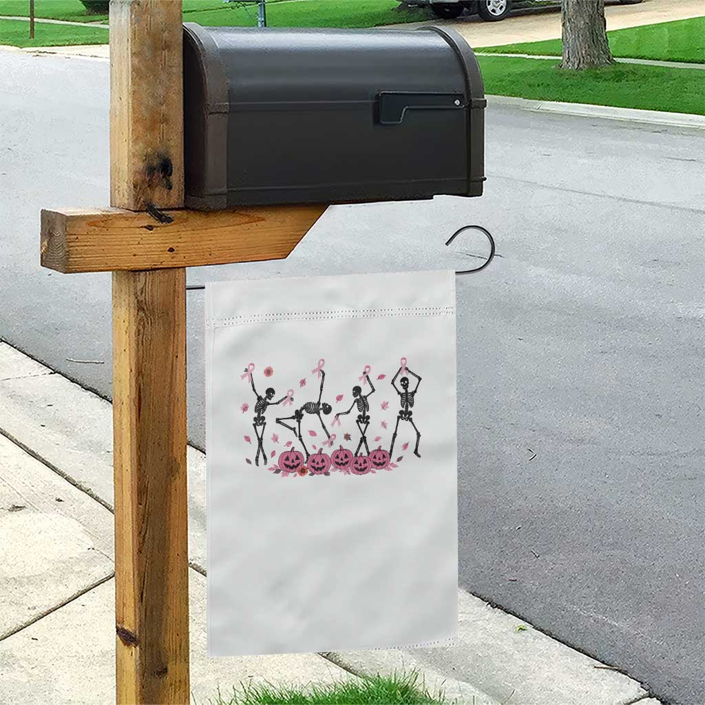 Dancing Skeletons Breast Cancer Garden Flag Skeleton Pink Ribbon Halloween - Wonder Print Shop