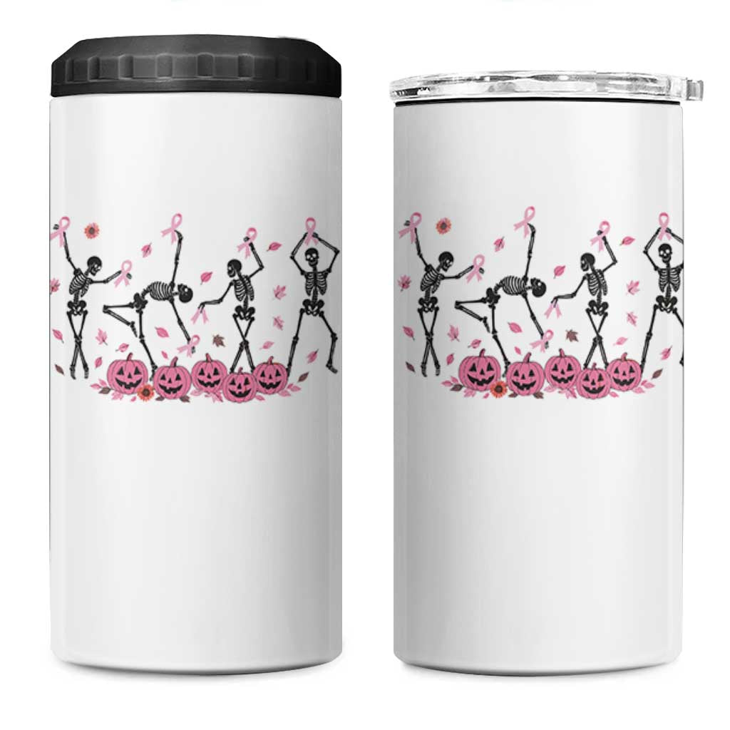 Dancing Skeletons Breast Cancer 4 in 1 Can Cooler Tumbler Skeleton Pink Ribbon Halloween - Wonder Print Shop