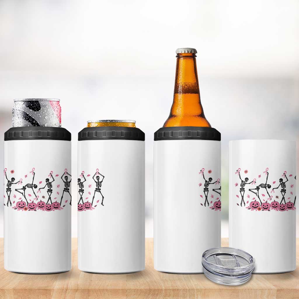 Dancing Skeletons Breast Cancer 4 in 1 Can Cooler Tumbler Skeleton Pink Ribbon Halloween - Wonder Print Shop
