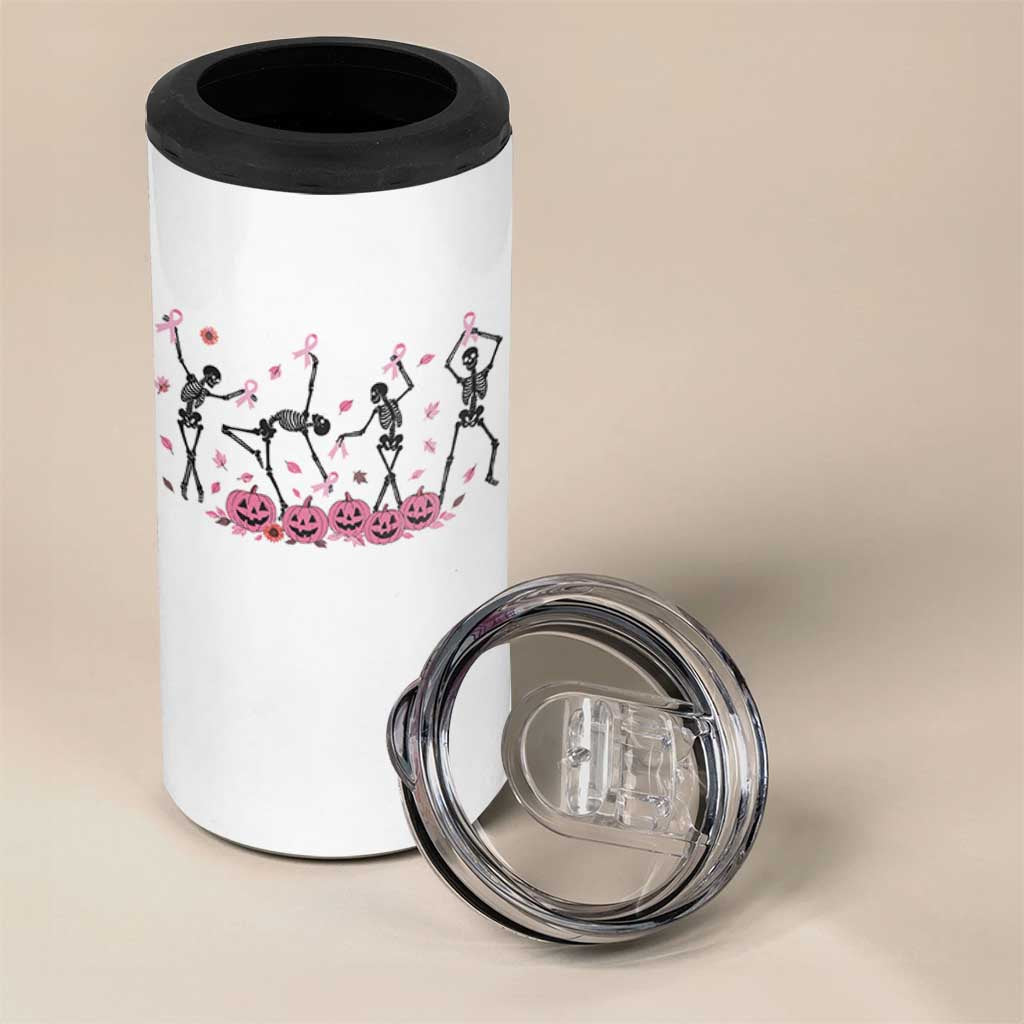 Dancing Skeletons Breast Cancer 4 in 1 Can Cooler Tumbler Skeleton Pink Ribbon Halloween - Wonder Print Shop