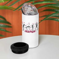 Dancing Skeletons Breast Cancer 4 in 1 Can Cooler Tumbler Skeleton Pink Ribbon Halloween - Wonder Print Shop