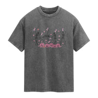 Dancing Skeletons Breast Cancer Washed Cotton T-Shirt Skeleton Pink Ribbon Halloween