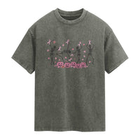 Dancing Skeletons Breast Cancer Washed Cotton T-Shirt Skeleton Pink Ribbon Halloween