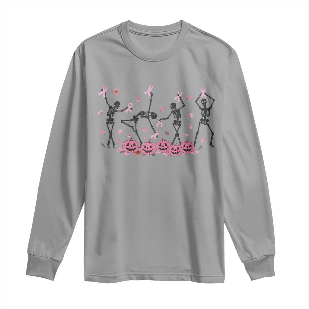 Dancing Skeletons Breast Cancer Long Sleeve Shirt Skeleton Pink Ribbon Halloween - Wonder Print Shop