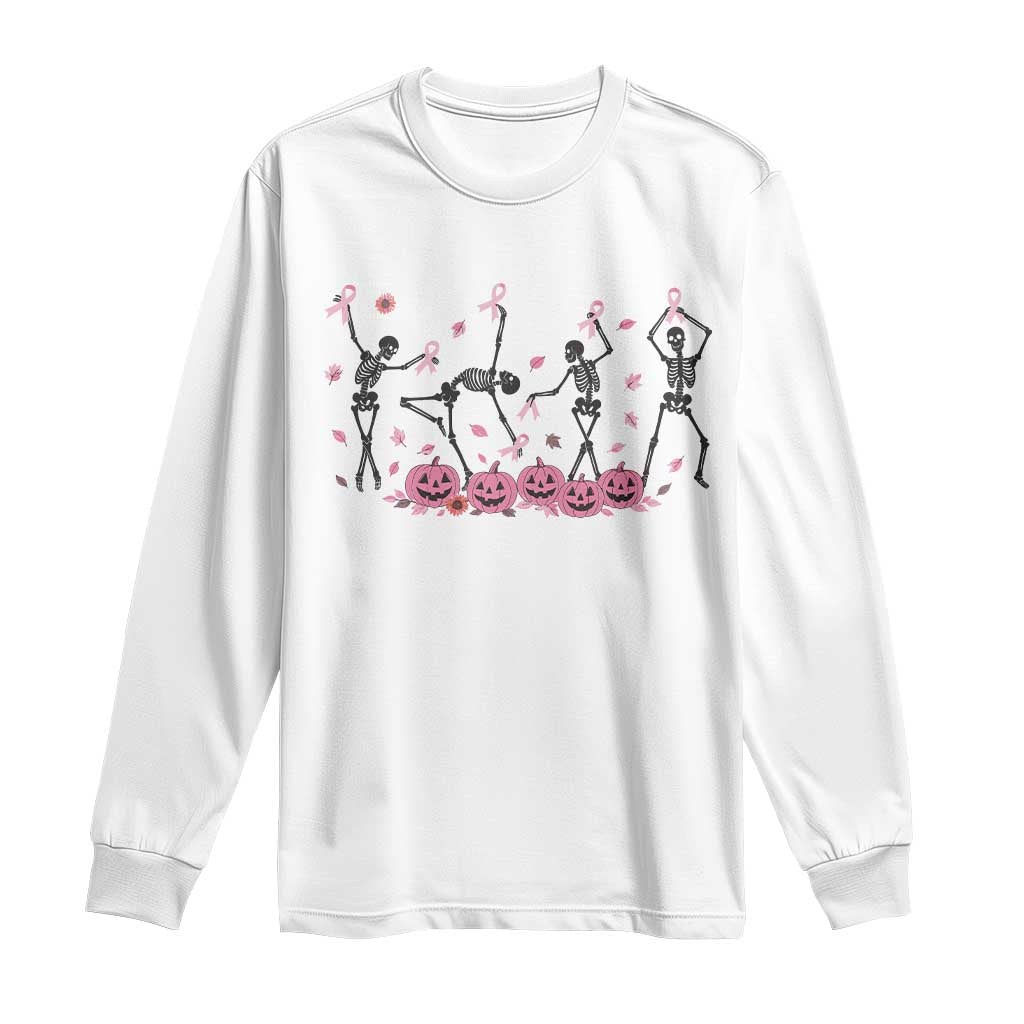 Dancing Skeletons Breast Cancer Long Sleeve Shirt Skeleton Pink Ribbon Halloween - Wonder Print Shop