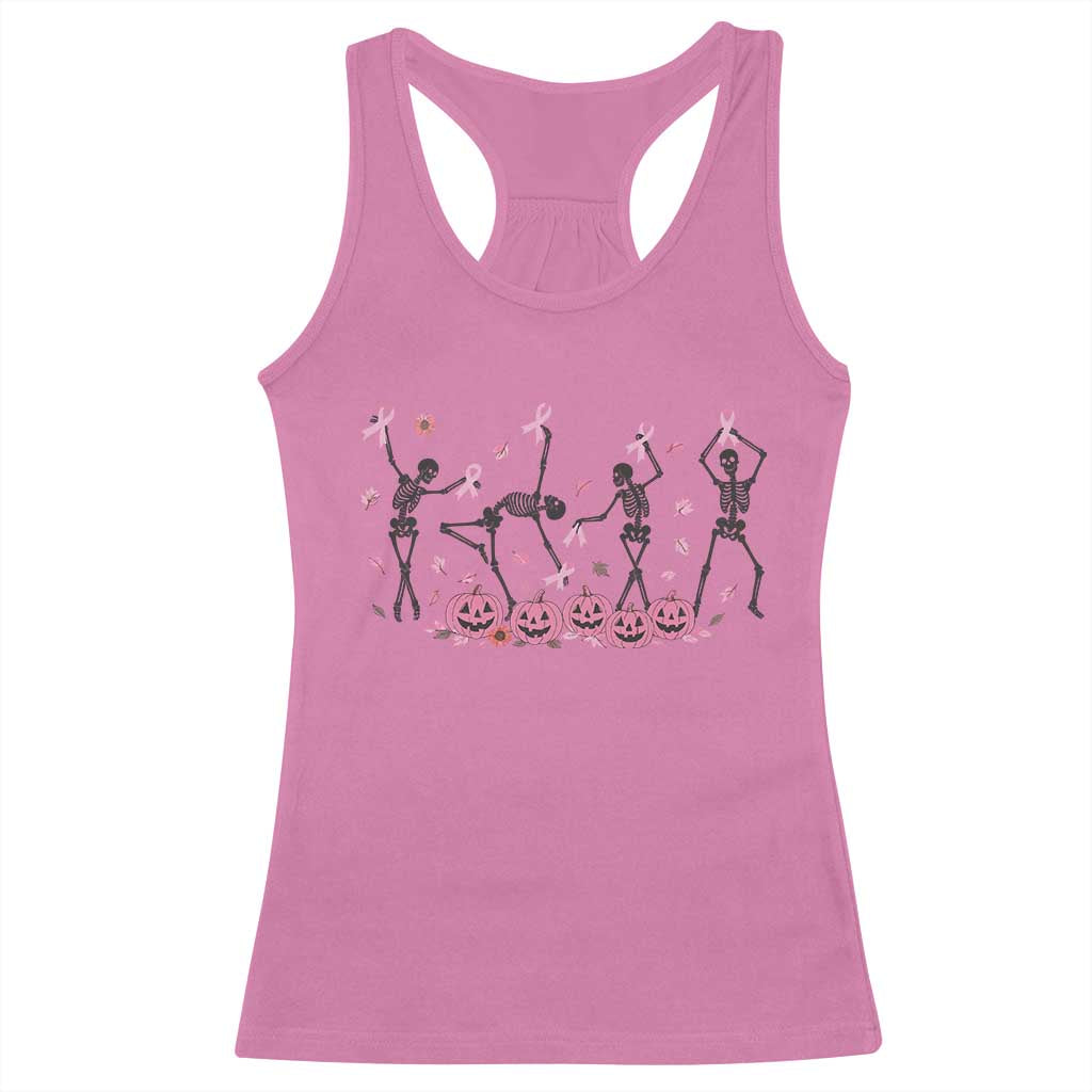 Dancing Skeletons Breast Cancer Racerback Tank Top Skeleton Pink Ribbon Halloween - Wonder Print Shop