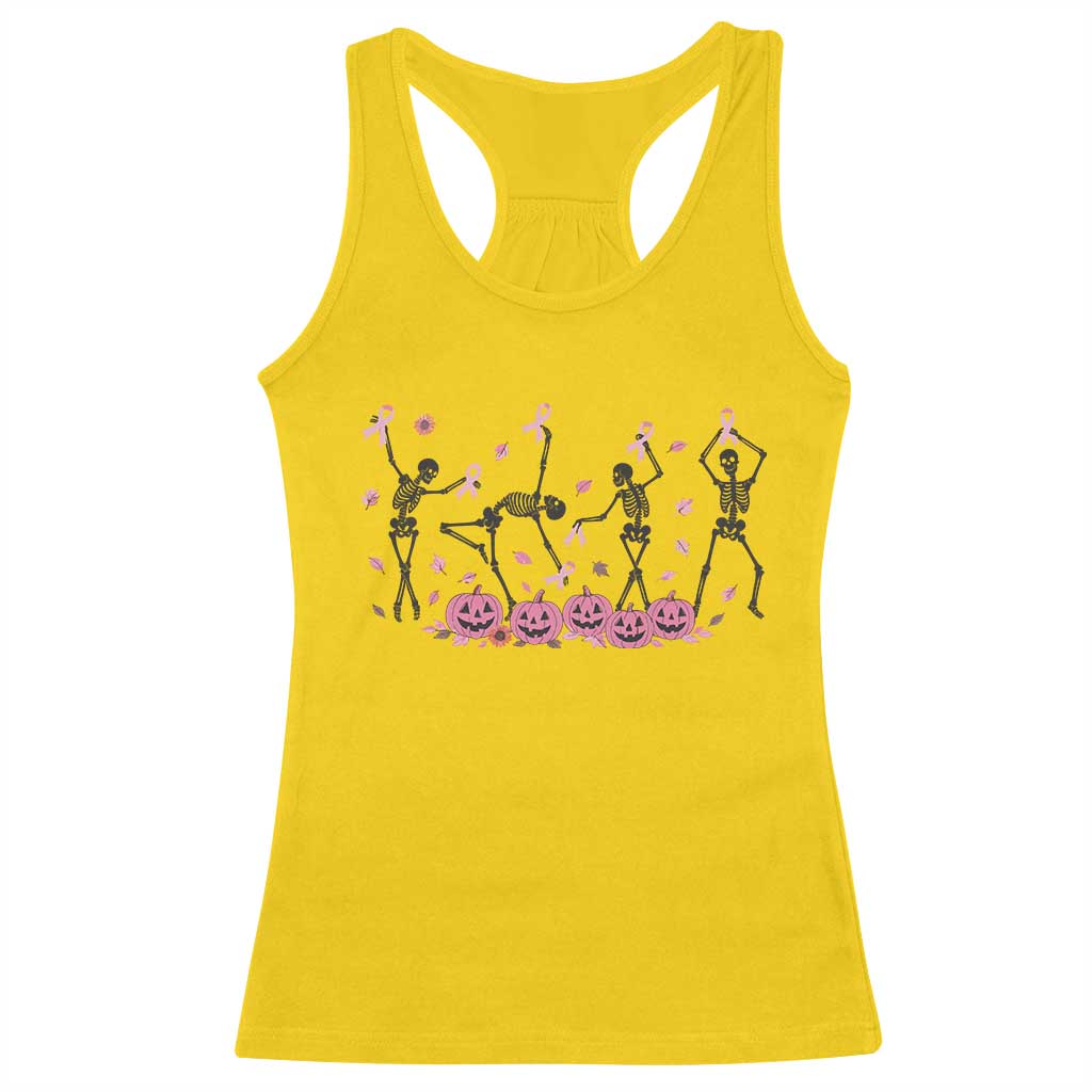 Dancing Skeletons Breast Cancer Racerback Tank Top Skeleton Pink Ribbon Halloween - Wonder Print Shop