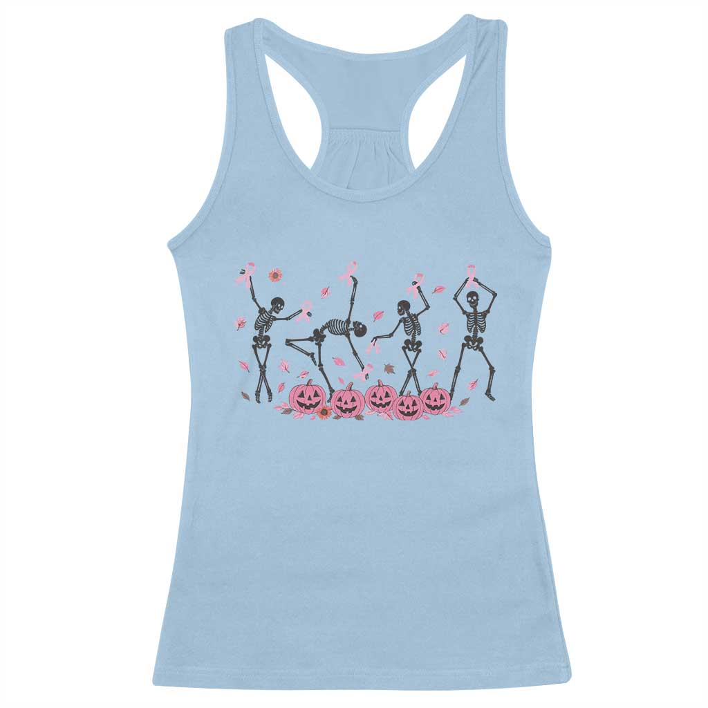 Dancing Skeletons Breast Cancer Racerback Tank Top Skeleton Pink Ribbon Halloween - Wonder Print Shop