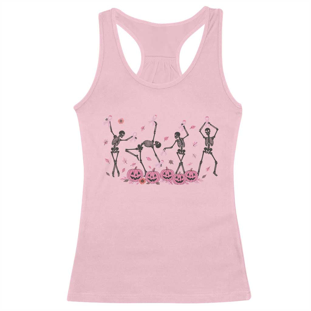 Dancing Skeletons Breast Cancer Racerback Tank Top Skeleton Pink Ribbon Halloween - Wonder Print Shop