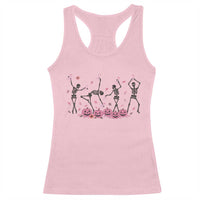 Dancing Skeletons Breast Cancer Racerback Tank Top Skeleton Pink Ribbon Halloween - Wonder Print Shop