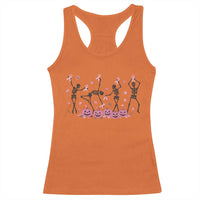Dancing Skeletons Breast Cancer Racerback Tank Top Skeleton Pink Ribbon Halloween - Wonder Print Shop