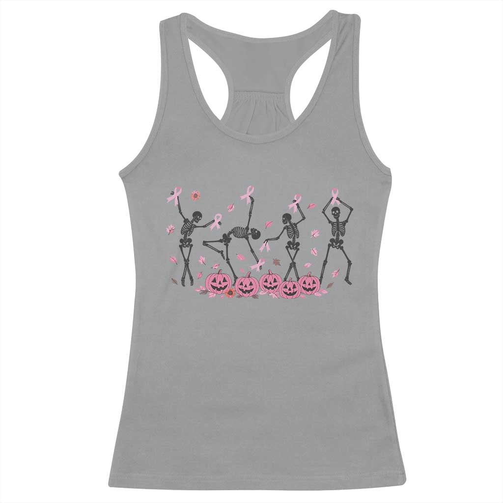 Dancing Skeletons Breast Cancer Racerback Tank Top Skeleton Pink Ribbon Halloween - Wonder Print Shop