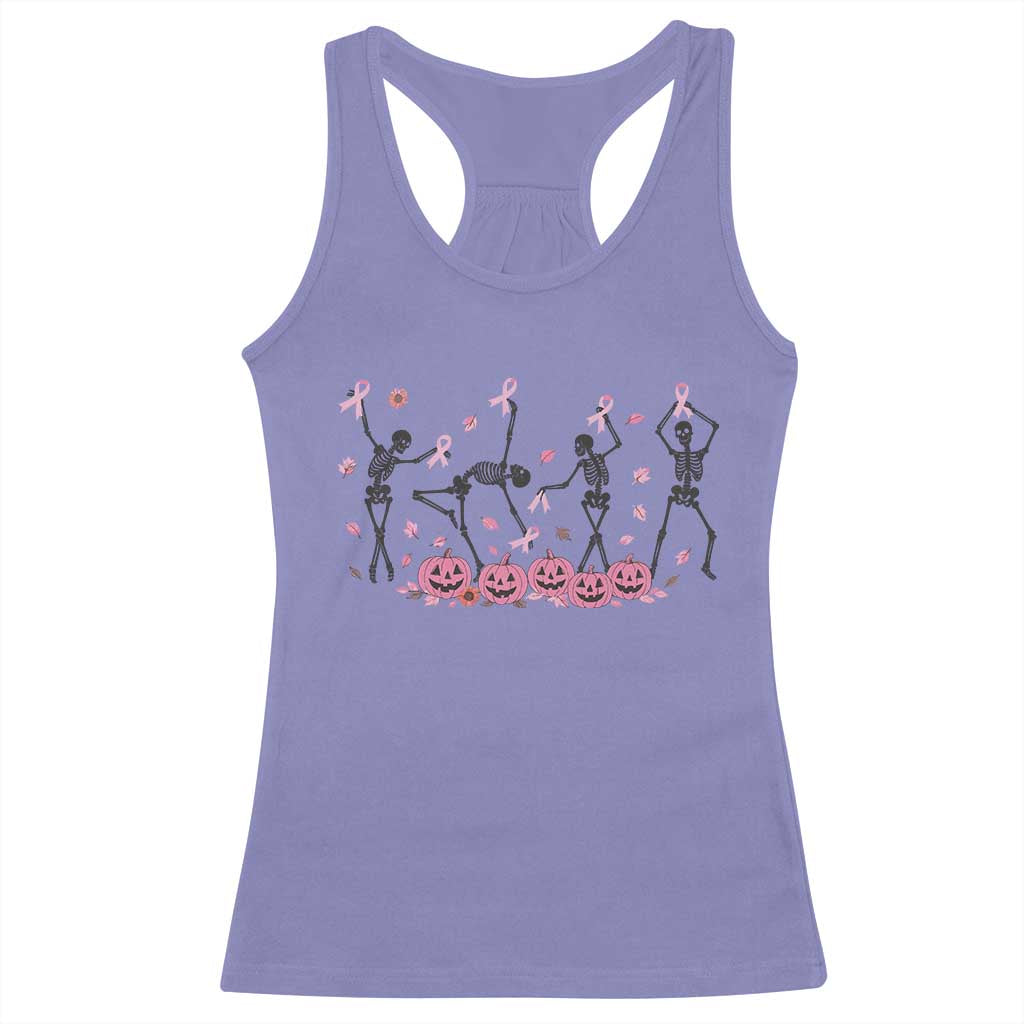 Dancing Skeletons Breast Cancer Racerback Tank Top Skeleton Pink Ribbon Halloween - Wonder Print Shop