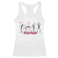 Dancing Skeletons Breast Cancer Racerback Tank Top Skeleton Pink Ribbon Halloween - Wonder Print Shop