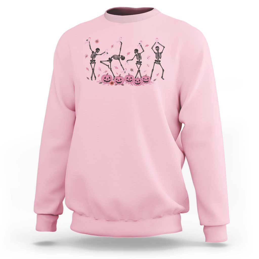 Dancing Skeletons Breast Cancer Sweatshirt Skeleton Pink Ribbon Halloween - Wonder Print Shop