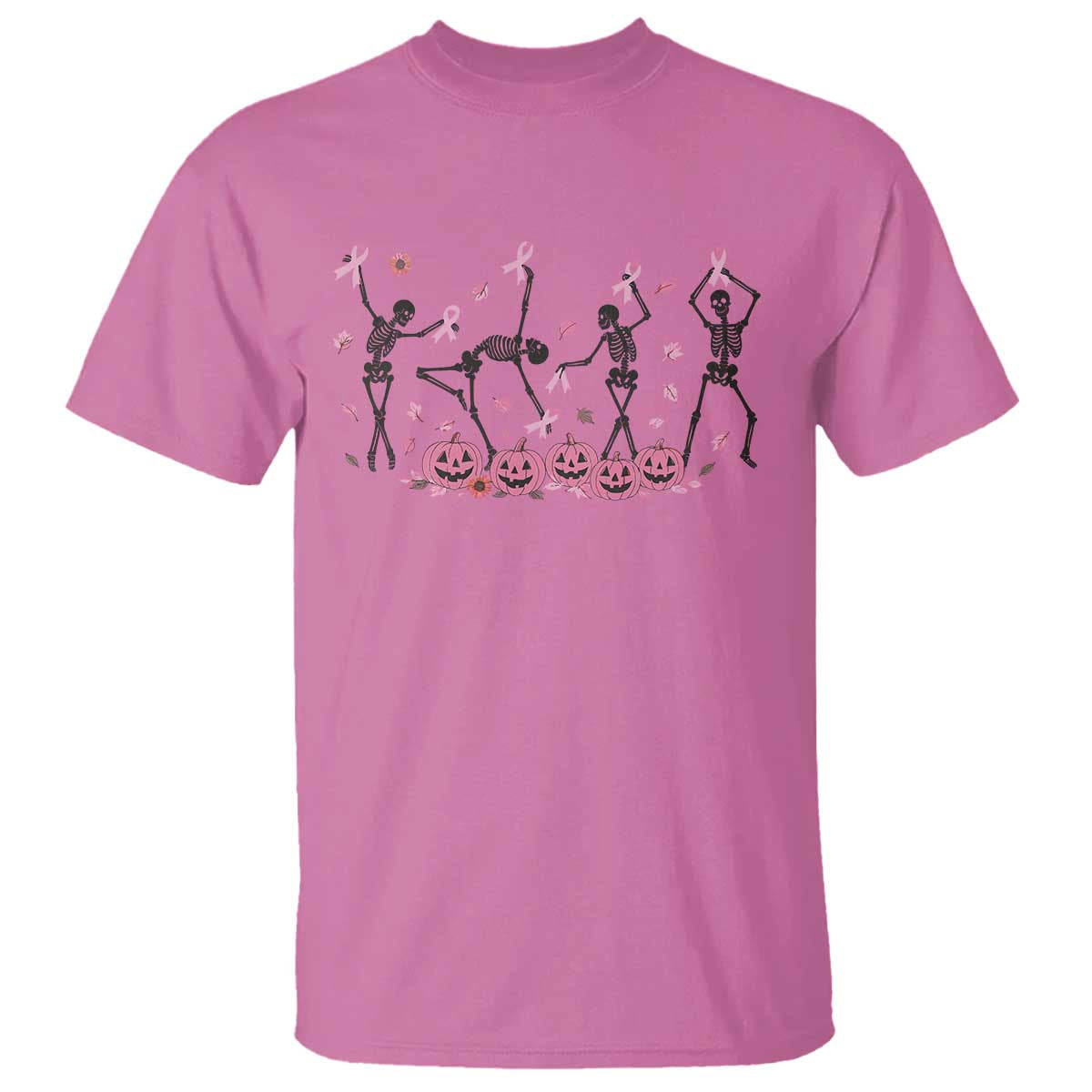 Dancing Skeletons Breast Cancer T Shirt Skeleton Pink Ribbon Halloween - Wonder Print Shop