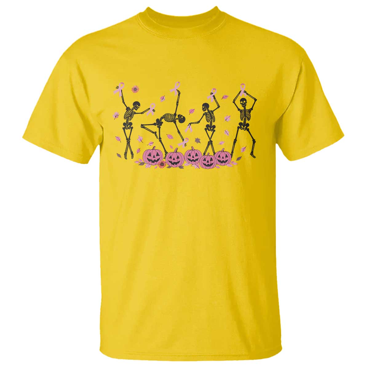 Dancing Skeletons Breast Cancer T Shirt Skeleton Pink Ribbon Halloween - Wonder Print Shop