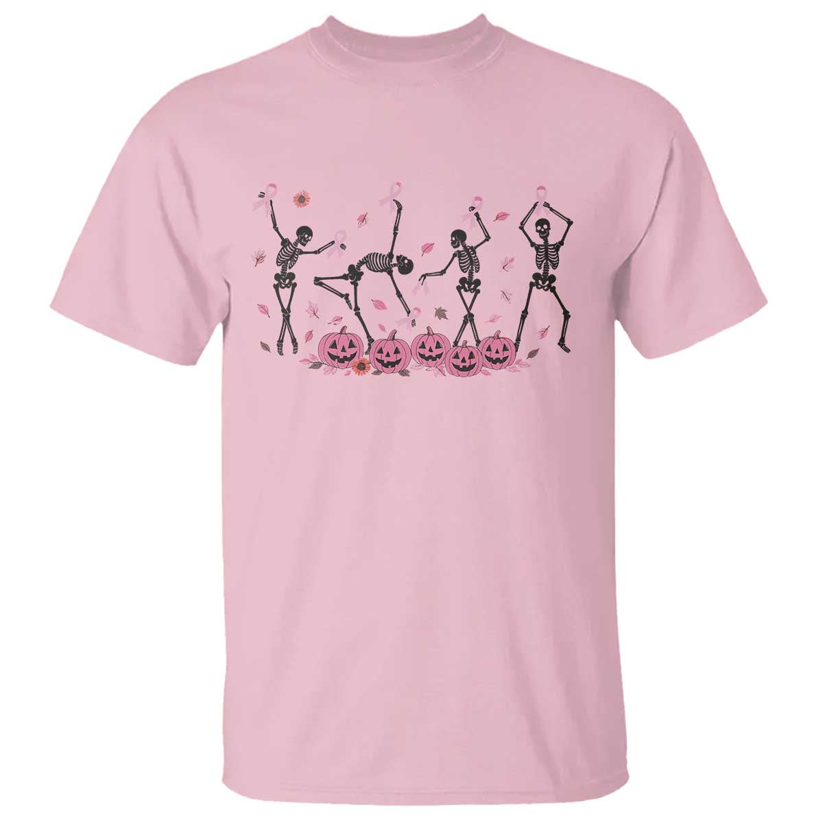 Dancing Skeletons Breast Cancer T Shirt Skeleton Pink Ribbon Halloween - Wonder Print Shop