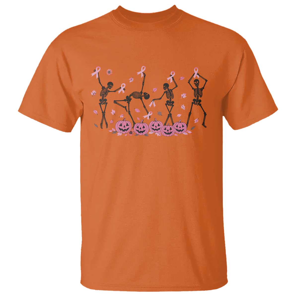 Dancing Skeletons Breast Cancer T Shirt Skeleton Pink Ribbon Halloween - Wonder Print Shop