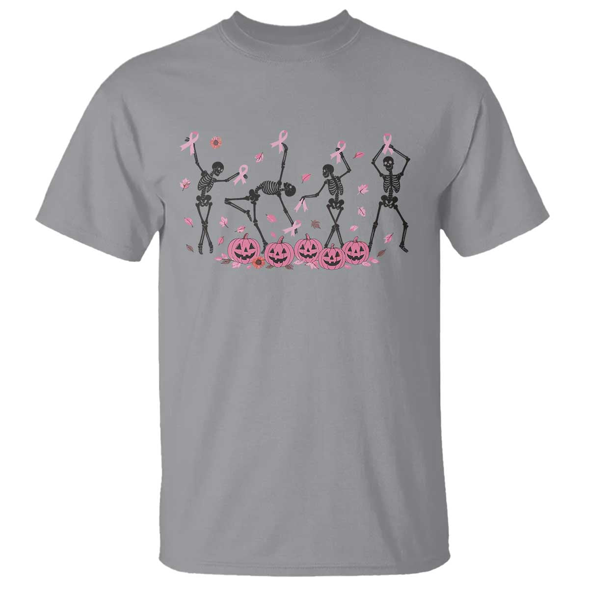 Dancing Skeletons Breast Cancer T Shirt Skeleton Pink Ribbon Halloween - Wonder Print Shop