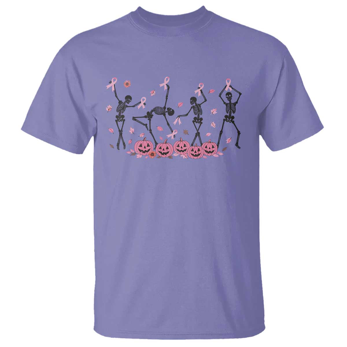 Dancing Skeletons Breast Cancer T Shirt Skeleton Pink Ribbon Halloween - Wonder Print Shop