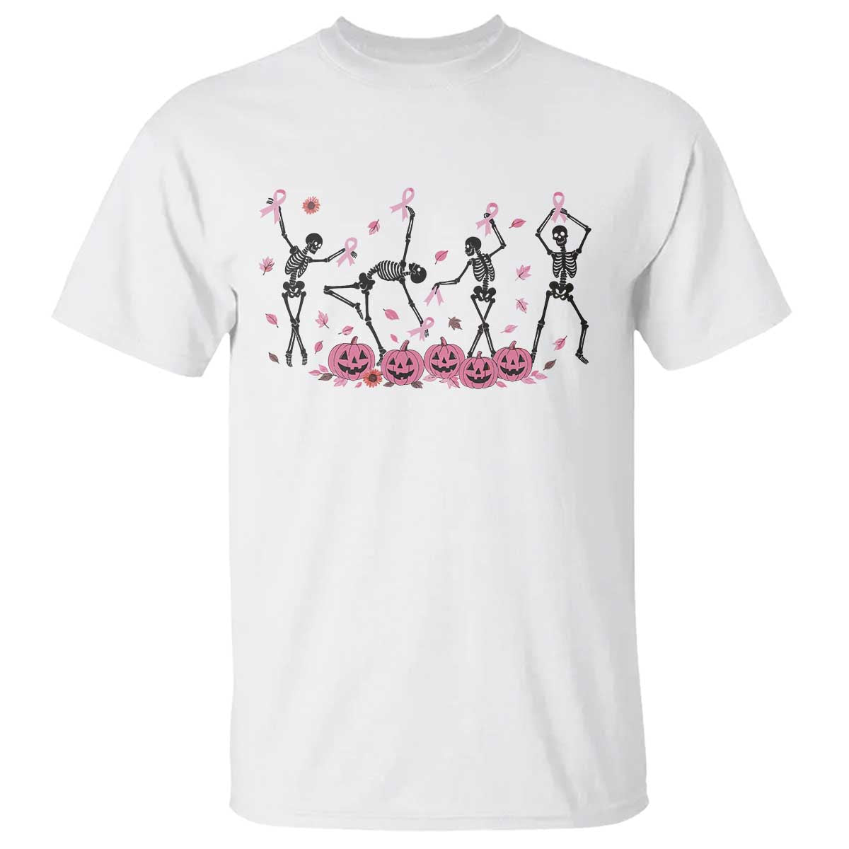 Dancing Skeletons Breast Cancer T Shirt Skeleton Pink Ribbon Halloween - Wonder Print Shop
